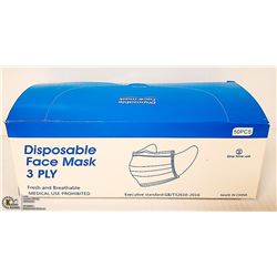 BOX OF 50 3PLY DISPOSABLE MASKS