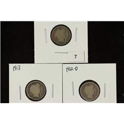 1912-D, 1913 & 1914 BARBER DIMES