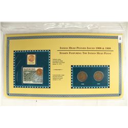 1908 & 1909 INDIAN HEAD CENTS AND STAMPS ON INFO