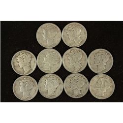 10 ASSORTED 1940'S MERCURY DIME