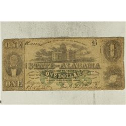 1863 STATE OF ALABAMA $1 OBSOLETE BANK NOTE