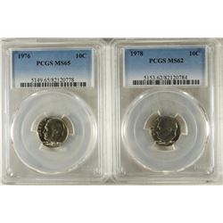 2-PCGS SLABBED ROOSEVELT DIMES 1976 MS65 AND