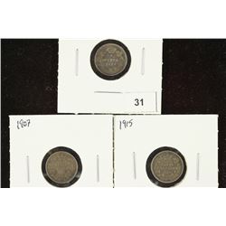 1901, 1907 & 1915 CANADA SILVER 5 CENTS