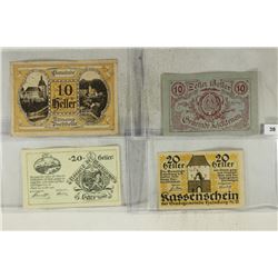 4 ASSORTED GERMAN NOTGELDS 2-10 & 2-20 HELLERS