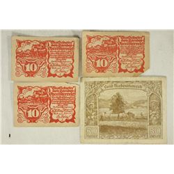 4 PIECES OF GERMAN NOTGELDS 3-1921- 10 HELLERS