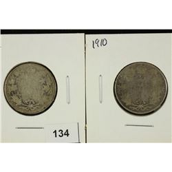 1902 & 1910 CANADA SILVER 25 CENTS
