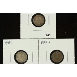 1917-C, 1941-C & 1945-C NEWFOUNDLAND SILVER 5 CENT