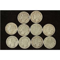 10 ASSORTED TEENS -1940'S MERCURY DIMES