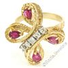 Image 1 : Vintage Detailed 14kt Yellow Gold 1.35 ctw Pear Ruby Round Diamond Open Butterfl