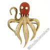 Image 1 : Vintage E.Pearl 18kt Yellow Gold Red Coral and Diamond Textured Squid Pin Brooch