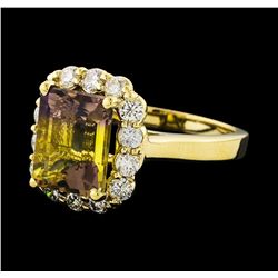 3.73 ctw Ametrine and Diamond Ring - 14KT Yellow Gold