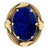 Image 2 : Antique 14kt Rose Gold Oval Lapis Ring w/ Twisted Wire and Leaf Halo
