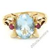 Image 4 : Retro 14kt Yellow Gold 2.18 ctw Aquamarine Solitaire and Synthetic Ruby Ring