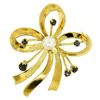 Image 1 : 18k Yellow Gold Multi Ribbon Sapphire and Pearl Elegant Pin Brooch