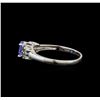 Image 3 : 14KT White Gold 0.59 ctw Tanzanite, Emerald and Diamond Ring