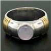 Image 4 : Men's Ribbed 18k Two Tone Gold GIA Certified Round Star Sapphire Solitaire Ring