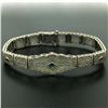 Image 4 : Antique Art Deco 10k White Gold 7" Wide Marquise Filigree & Sapphire Bracelet