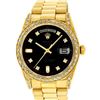 Image 2 : Rolex Mens 18K Yellow Black Diamond Lugs President Wristwatch With Rolex Box & A