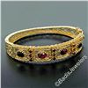 Image 3 : Vintage 14kt Yellow Gold 4.50 ctw Garnet Etched Open Wide Bangle Bracelet