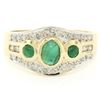 Image 1 : Petite 14K TT Gold 0.68 ctw 3 Cabochon Emerald & Diamond Accented Cocktail Ring