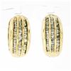 Image 1 : 14K Yellow Gold 1.10 ctw 3 Row Channel Baguette Cut Diamond Hoop Huggie Earrings