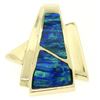 Image 2 : 14k Yellow Gold 2 Inlaid Freeform Geometric Blue & Green Boulder Opal Pendant