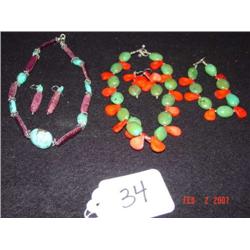 Three sets of necklaces & earings: shel