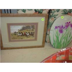 Framed & matted English hunt scene & ov