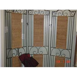 Three panel rattan & metal folding scre