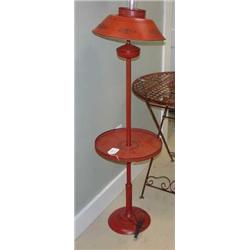 Red metal table lamp with black stencil