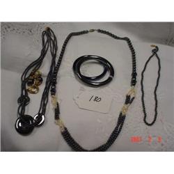 Hematite necklace with pearls, Two (2)