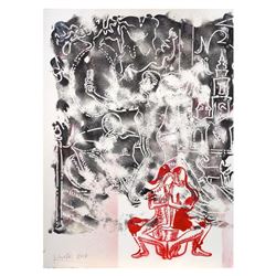 Mark Kostabi "Echoes Through The Ages" Hand Signed Original Artwork with COA.