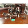 Image 1 : 1 Copper Horse & 3 Ceramic Clydesdale Horses