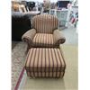 Image 1 : Fabric Upholstered Arm Chair and Ottoman