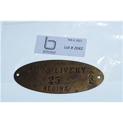 RARE REGINA 1929 LIVERY LICENSE PLATE