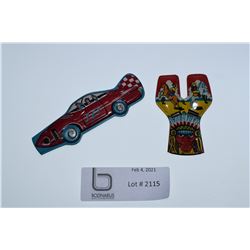 2 TIN TOY WHISTLES