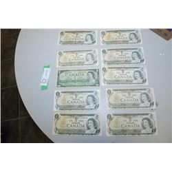 10 CANADA $1 BANK NOTES