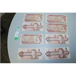 8 CANADA $2 BANK NOTES