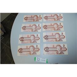 8 CANADA $2 BANK NOTES