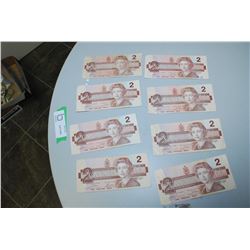 8 CANADA $2 BANK NOTES