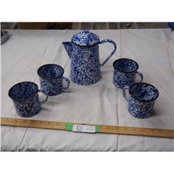 VINTAGE ENAMEL TEA POT & CUPS