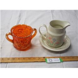 ANDRE RICHARD PITCHER AND BOWLS PLUS CARNIVAL GLASS