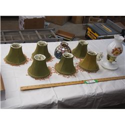 VINTAGE LAMPSHADES & MILKGLASS LAMP & SHADE