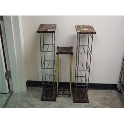 CAST AND BRASS UMBRELLA HOLDER AND TWO STORAGE RACKS (RACKS 36" IN HIGHT)