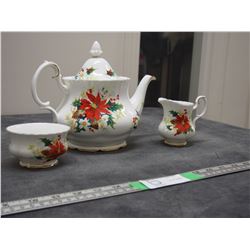 ROYAL ALBERT TEAPOT, & CREAM & SUGAR SET