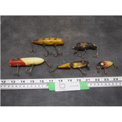 5X THE MONEY / VINTAGE WOODEN FISHING HOOKS (TOTAL 5)