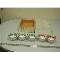 5 SHAFFORD HAND DECORATED TEACUPS & SAUCERS