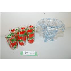 FOOTED VASE & PAITNED LABEL GLASSES