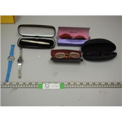 MISC GLASSES, PEN & (2) WATCHES