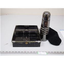 VINTAGE METAL MONEY BOX & THERMOS